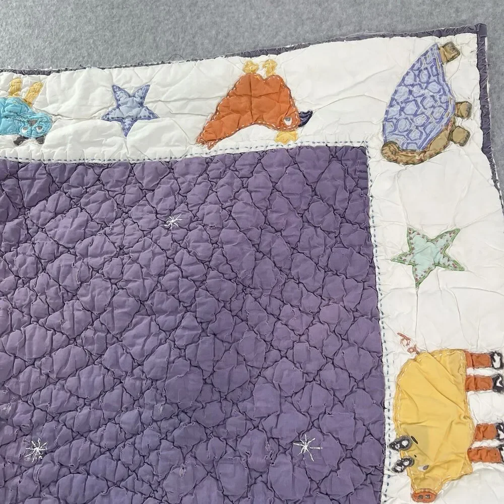Vintage Garnet Hill Baby Crib Quilt Animals tattered distressed 31x39